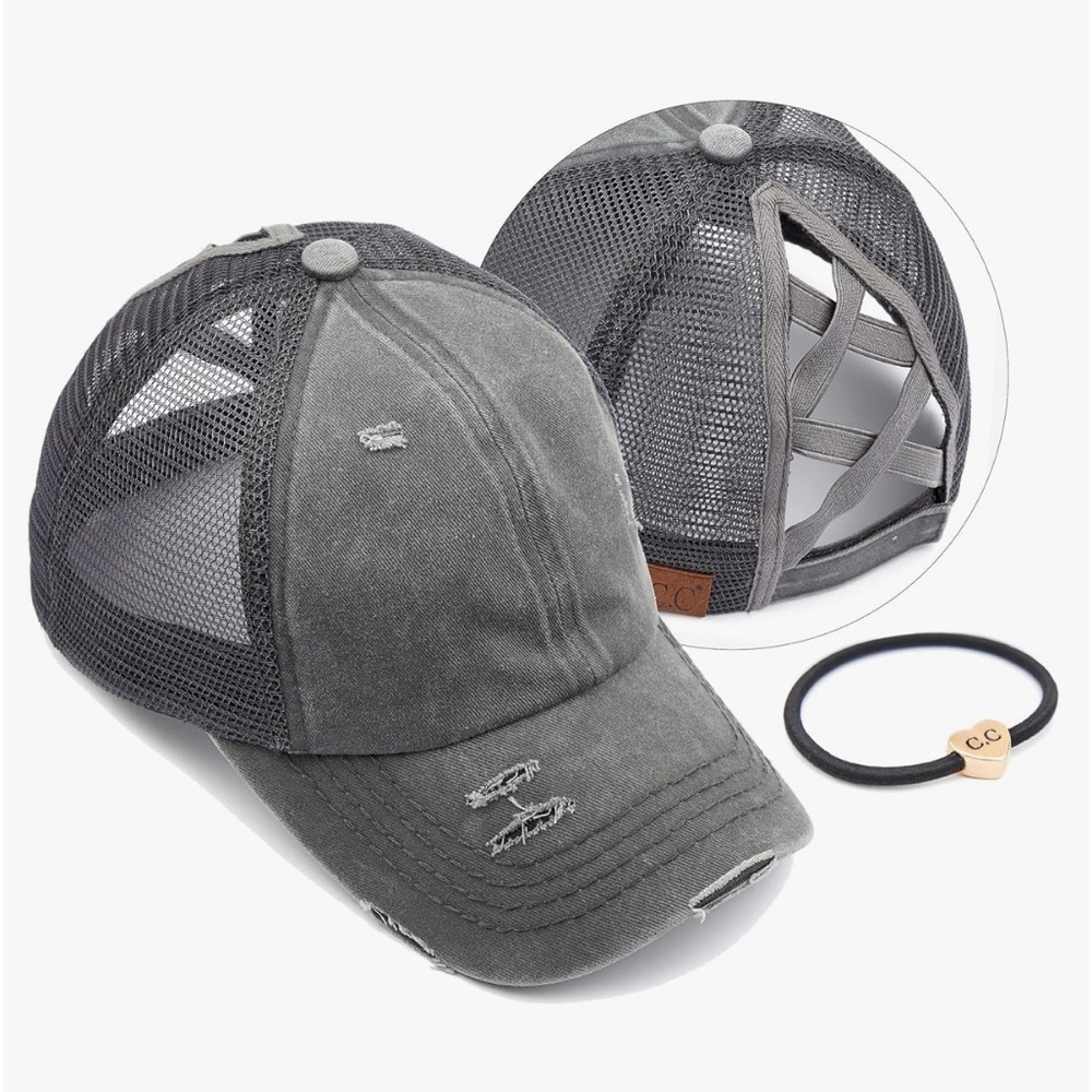 C.C Criss Cross Ponytail Baseball Cap Like New Charcoal Gray